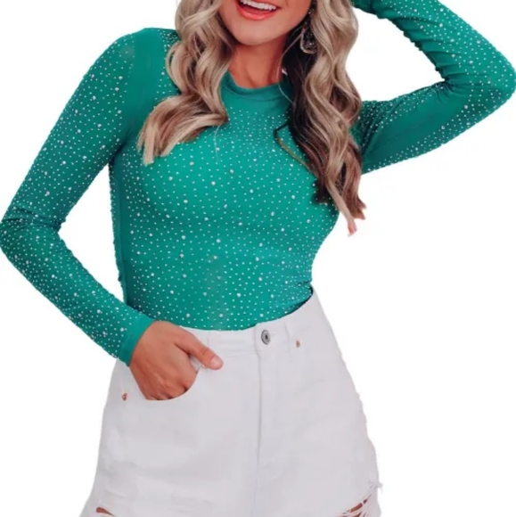 Fierce Teal Rhinestone Bodysuit - Picture 5 of 8